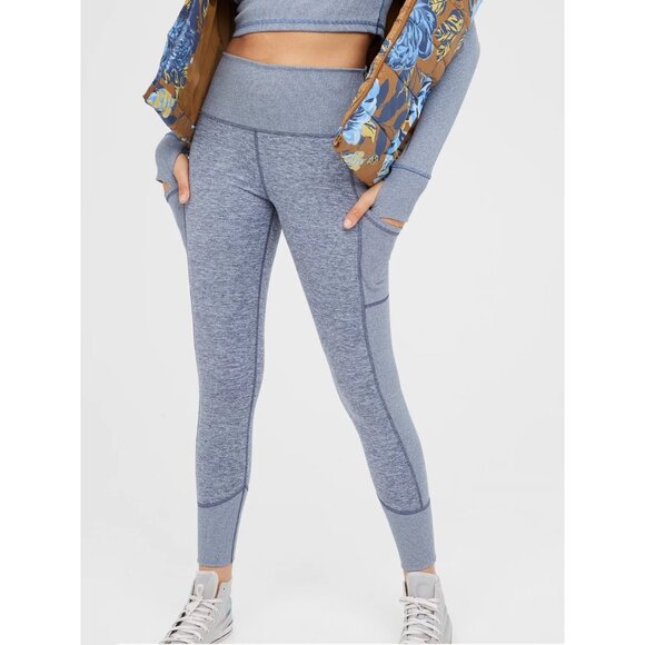 Aerie Offline The Hugger Ribbed Pocket Active Casual Leggings sz Large Blue - Picture 1 of 16